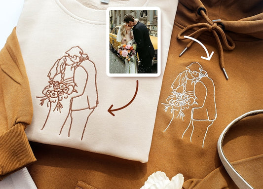 Custom Embroidered Portrait from Photo Sweatshirt,Outline Photo Sweatshirt,Family One Line Drawing Gift,Couple Hoodie,Anniversary Gift