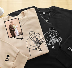 Custom Embroidered Portrait from Photo Sweatshirt,Outline Photo Sweatshirt,Couple Hoodie,Anniversary Gift,Valentine's Day gift