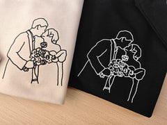Custom Embroidered Portrait from Photo Sweatshirt,Outline Photo Sweatshirt,Couple Hoodie,Anniversary Gift,Valentine's Day gift