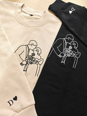 Custom Embroidered Portrait from Photo Sweatshirt,Outline Photo Sweatshirt,Couple Hoodie,Anniversary Gift,Valentine's Day gift