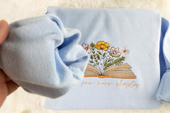 Floral Book Embroidered Sweatshirt: Cotton Crew Neck