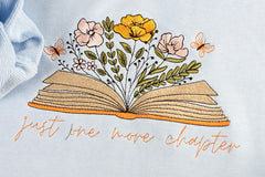 Floral Book Embroidered Sweatshirt: Cotton Crew Neck
