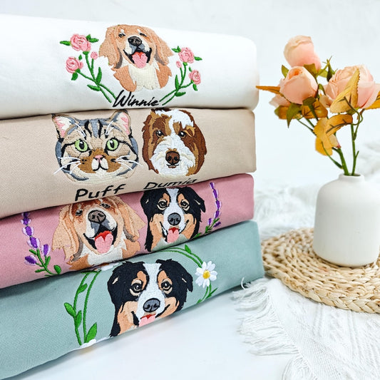 Custom Dog Embroidered Sweatshirt,Custom Pet Embroidered Sweatshirt,Personalized with Your Pet's Photo,Personalized Gift For Her