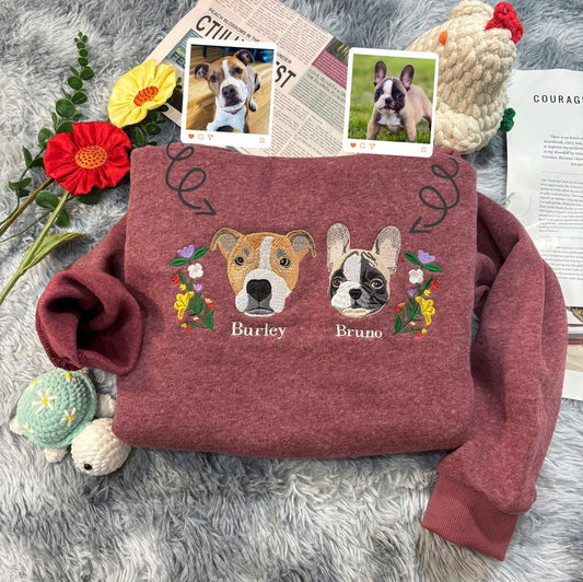 Embroidered Dog Portrait Sweatshirt: Custom Pet Memorial Gift