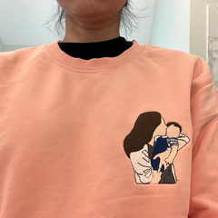 Custom Photo Embroidery Sweatshirt: Varsity Mom Dad Portrait, Cotton Unisex