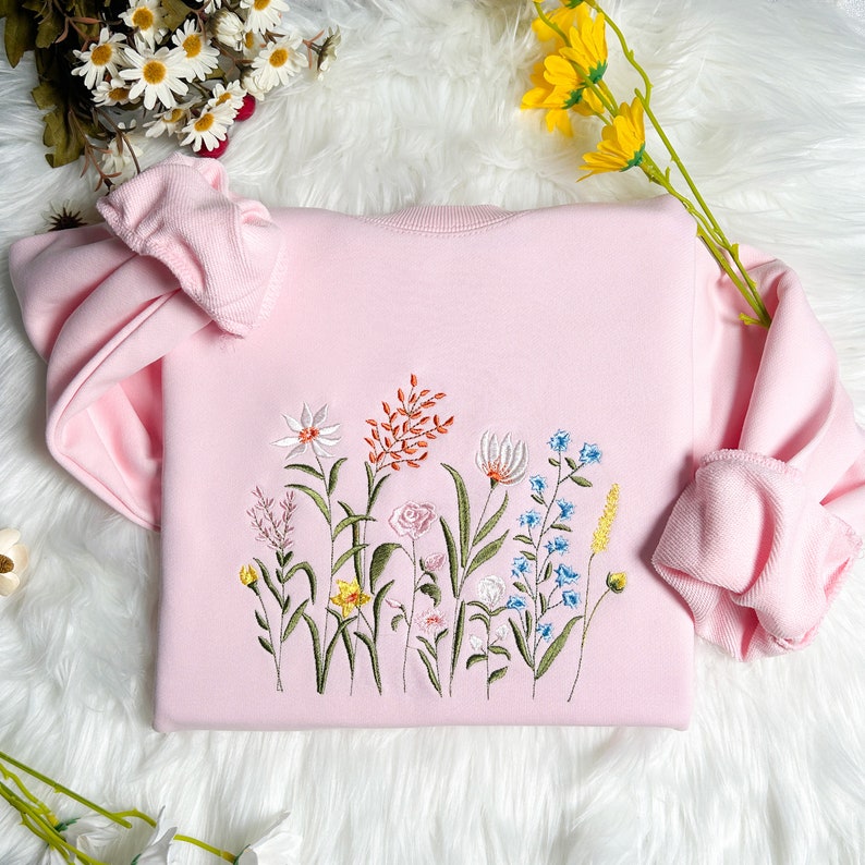 Wildflower Botany Oversized Embroidered Sweatshirt | Dragonfly T-shirt | Floral Embroidered Sweatshirt | Sweater | Crew Neck Sweatshirt