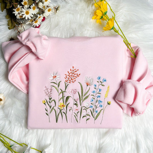 Wildflower Botany Oversized Embroidered Sweatshirt | Dragonfly T-shirt | Floral Embroidered Sweatshirt | Sweater | Crew Neck Sweatshirt