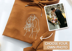 Custom Embroidered Portrait from Photo Sweatshirt,Outline Photo Sweatshirt,Family One Line Drawing Gift,Couple Hoodie,Anniversary Gift