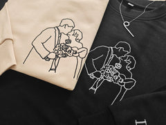 Custom Embroidered Portrait from Photo Sweatshirt,Outline Photo Sweatshirt,Couple Hoodie,Anniversary Gift,Valentine's Day gift