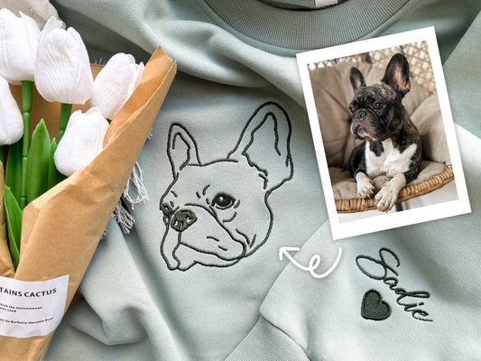 Custom Embroidered Pet Portrait Sweatshirt: Personalized Dog/Cat Photo Gift