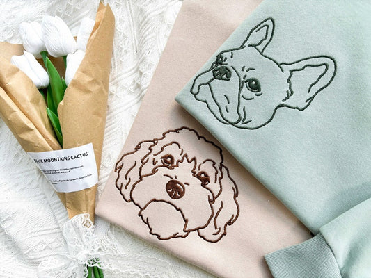 Custom Embroidered Pet Portrait Sweatshirt: Personalized Dog/Cat Photo Gift