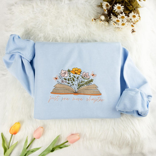 Floral Book Embroidered Sweatshirt: Cotton Crew Neck