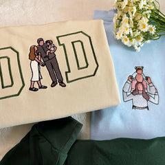 Custom Photo Embroidery Sweatshirt: Varsity Mom Dad Portrait, Cotton Unisex