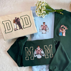 Custom Photo Embroidery Sweatshirt: Varsity Mom Dad Portrait, Cotton Unisex