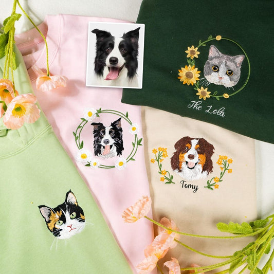 Embroidered Custom Pet Sweatshirt: Floral Dog Hoodie, Pet Lover Gift