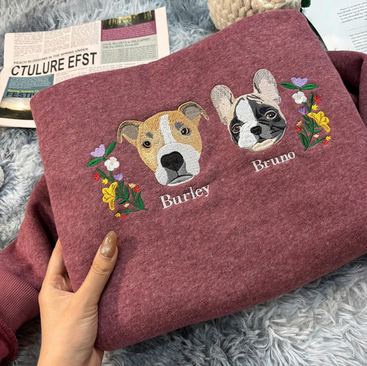 Embroidered Dog Portrait Sweatshirt: Custom Pet Memorial Gift