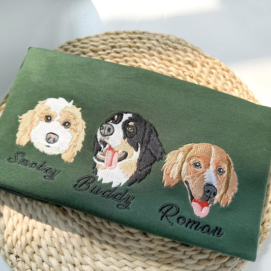 Custom Embroidered Pet Crewneck Sweatshirt,Personalized Pet Face Sweatshirt from Your Photo,Varsity Sweatshirt,Gifts for Dog Lover