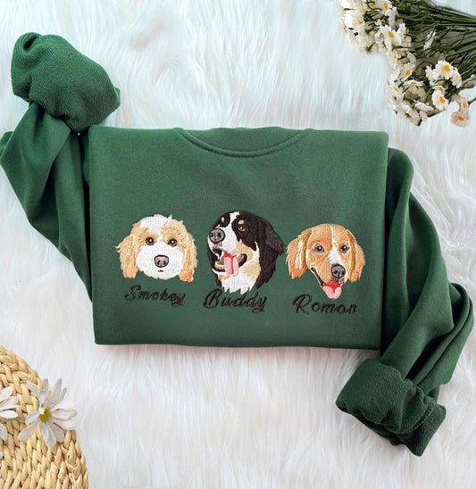 Custom Embroidered Pet Crewneck Sweatshirt,Personalized Pet Face Sweatshirt from Your Photo,Varsity Sweatshirt,Gifts for Dog Lover