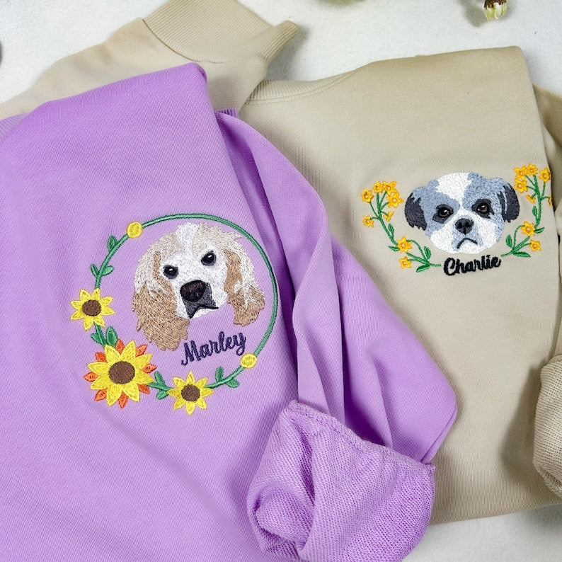 Embroidered Custom Pet Sweatshirt: Floral Dog Hoodie, Pet Lover Gift
